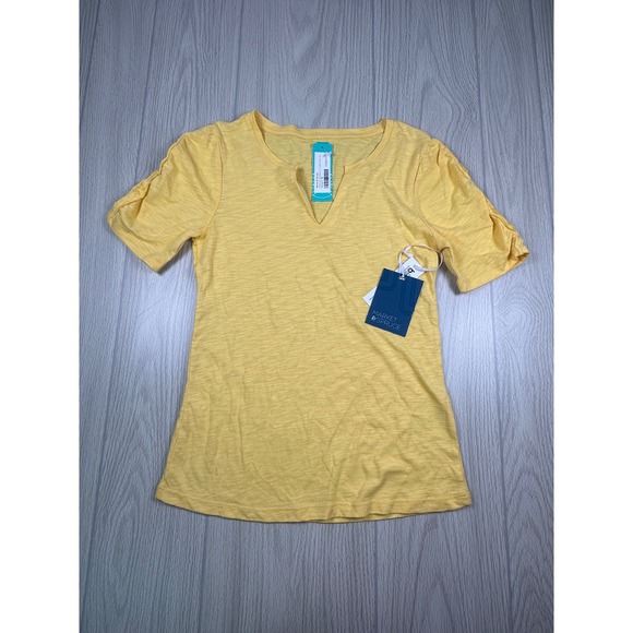 Market & Spruce Tops - Market & Spruce Mustard Yellow Colette Shirred Sleeve Cotton Stitch Fix